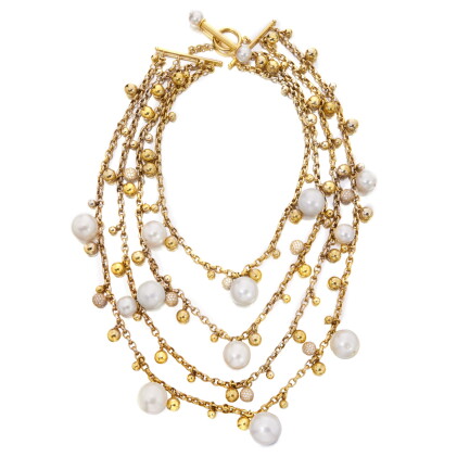 Catalog image of Gold, Cultured Pearl and Diamond Necklace