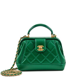 View 1 of Lot 62: Green Shiny Quilted Lambskin Mini Doctor Top Handle Brushed Gold Hardware, 2024