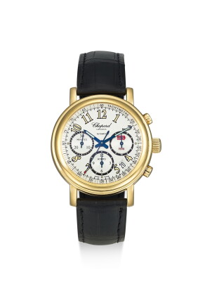 Catalog image of chopard | mille miglia, reference 16/1250-99, a yellow gold chronograph wristwa…