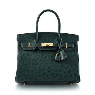 View 1 of Lot 8407: Vert Titien Ostrich Birkin 30 Gold Hardware,  2020