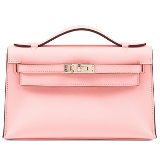 View 1 of Lot 418: Rose Sakura Swift Kelly Pochette Palladium Hardware, 2024