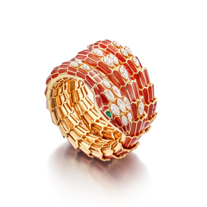 Catalog image of 'Serpenti' Emerald, Enamel and Diamond Wristwatch | 寶格麗 | 'Serpenti' 祖母綠 配 琺瑯彩 …