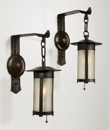 Catalog image of gustav stickley | a rare pair of electric lanterns, model no. 226
