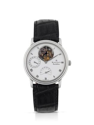 Catalog image of blancpain | villeret, ref 0023-3427.55 platinum tourbillon wristwatch with date…