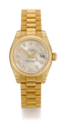 Catalog image of rolex | datejust, reference 179178, yellow gold wristwatch with diamond-set dia…