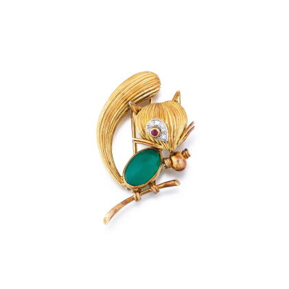 Catalog image of Broche chrysoprase, rubis et diamants