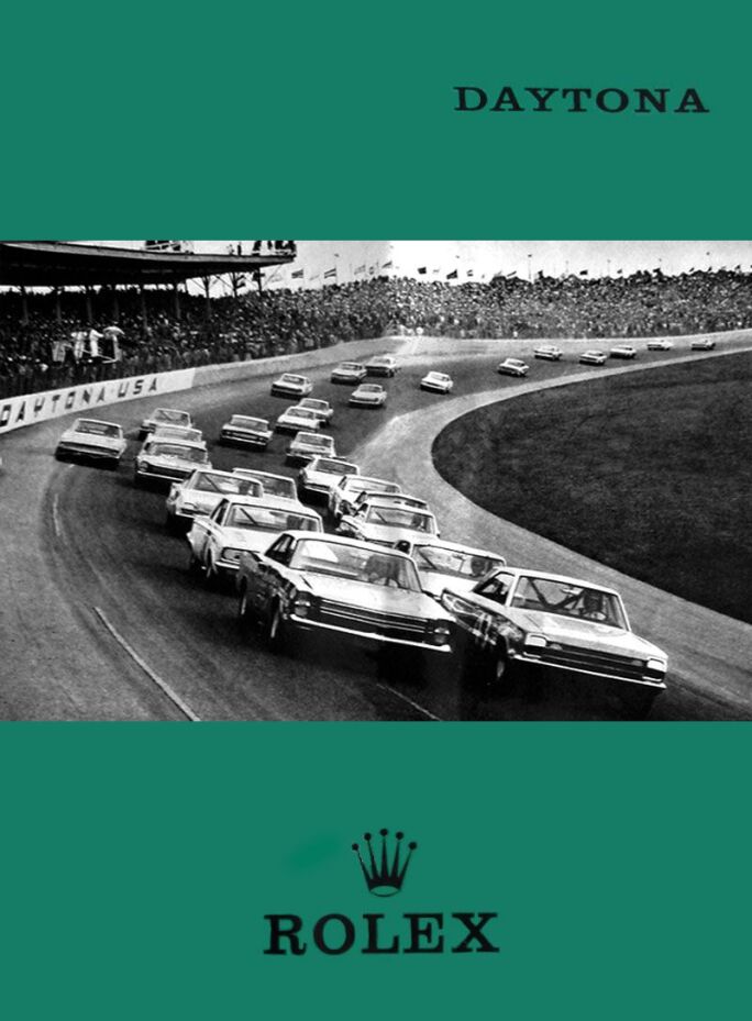 A VINTAGE AD PICTURING THE DAYTONA'S NAMESAKE, THE DAYTONA SPEEDWAY, WHICH OPENED IN 1959