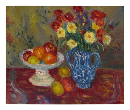 Catalog image of charles camoin | nature morte au compotier et au pot de grenade
