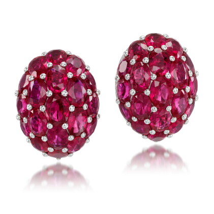 Catalog image of Pair of ruby and diamond earrings