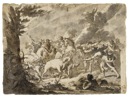 Catalog image of recto: the caledonian boar hunt verso: a female figure striding forward