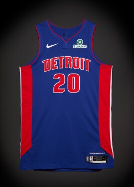 View 1 of Lot 32: Chaz Lanier ‘Rookie Debut’ Detroit Pistons 2025-2026 Game Worn Icon Edition Jersey