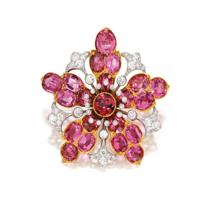 Gold and ink flower brooch