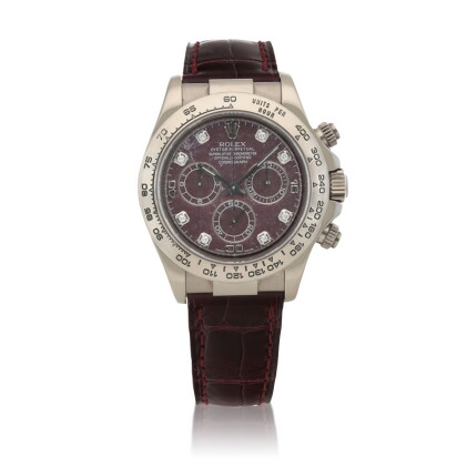 Catalog image of Daytona, Ref. 116519 White gold chronograph wristwatch with a Grossular and dia…
