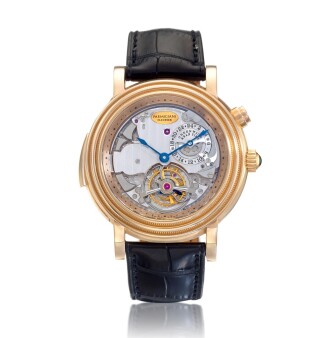 View 1 of Lot 96: Toric Westminster, A fine pink gold skeletonized dual time zone, tourbillon, carillon Westminster chime minute repeating wristwatch, Circa 2005  帕瑪強尼 Toric Westminster 粉紅金鏤空兩地時間陀飛輪三問西敏寺鐘樂報時腕錶，約2005年製