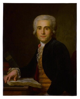 Catalog image of Portrait of Dr. Jean-Louis Baudelocque, half-length, seated at a table with an …