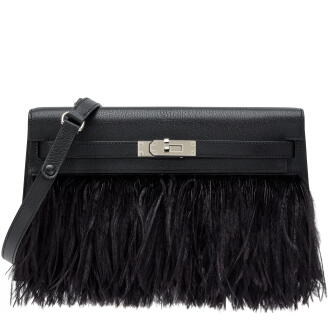 View 1 of Lot 143: Black Chèvre Chamkila and Ostrich Feather Foile Kelly Elan Palladium Hardware, 2024
