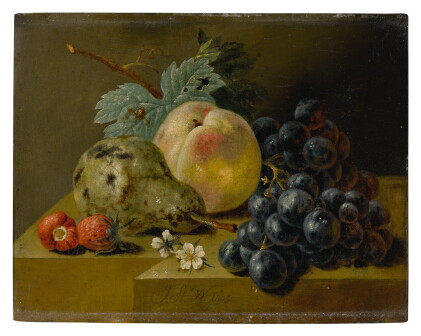Catalog image of Still life with ripening fruits on a stone ledge