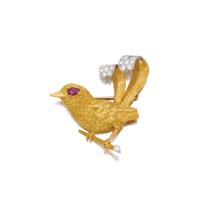 Catalog image of Gold, Ruby and Diamond Brooch