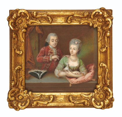 Catalog image of swiss school, circa 1765 | a lady and gentleman together with their dog