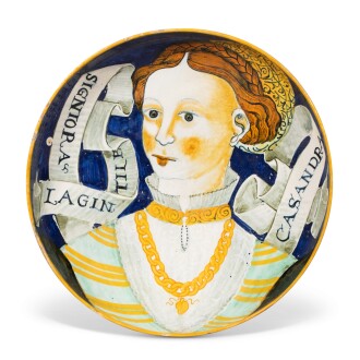 View 1 of Lot 174: An Italian maiolica portait dish, circa 1535-1550, probably Castel Durante
