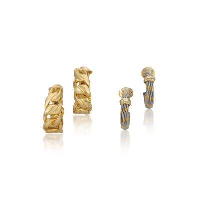 Catalog image of Pair of gold earrings and pair of gold and steel earrings | Paio di orecchini i…