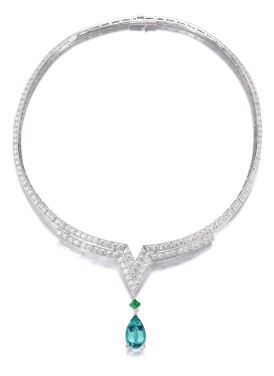 View 1 of Lot 103: Louis Vuitton | Paraiba tourmaline, emerald and diamond necklace, 'Acte V Apotheosis' | 路易威登 | 帕拉伊巴璧璽配祖母綠及鑽石「Acte V Apotheosis」項鏈