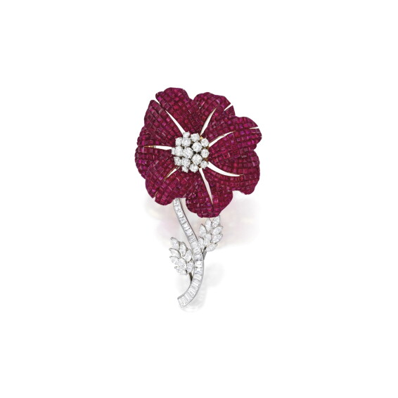RUBY AND DIAMOND BROOCH, ALETTO BROTHERS
