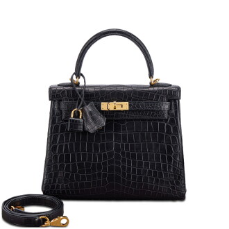 View 1 of Lot 520: Black Matte Niloticus Crocodile Kelly 25 Retourné Gold Hardware, 2023