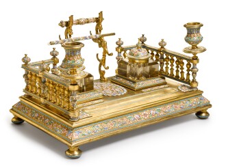 View 1 of Lot 156: A rare silver-gilt and cloisonné enamel desk set, Petr Fariseev, Moscow, 1899-1908