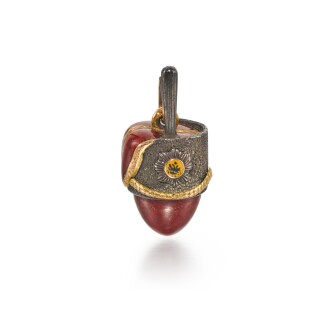 View 1 of Lot 192: A Fabergé gold and silver-mounted purpurine and enamel egg pendant, workmaster Erik Kollin, St Petersburg, 1899-1901