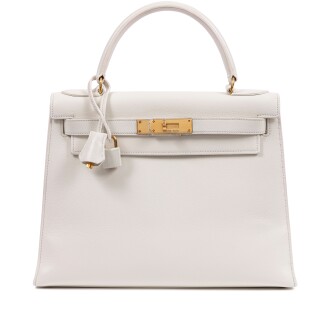 View 1 of Lot 437: Vintage White Evercolor Kelly 28 Sellier Gold Hardware, 1981