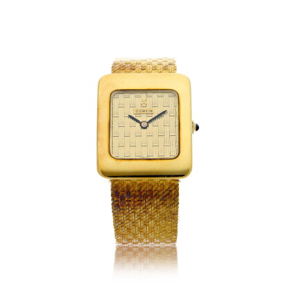 Catalog image of A YELLOW GOLD RECTANGULAR BRACELET WATCH, CIRCA 1990