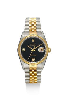Catalog image of rolex | datejust, reference 16233, a stainless steel, yellow gold and diamond-s…