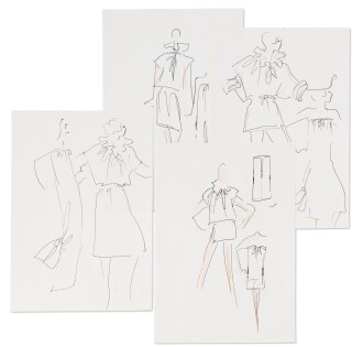 View 1 of Lot 70: Four original sketches for fashion, in the 70's | Quatre croquis originaux, des années 1970