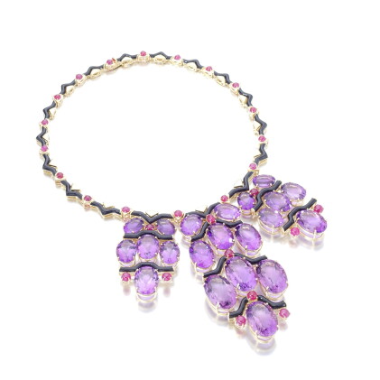 Catalog image of michele della valle | amethyst, ruby and enamel necklace
