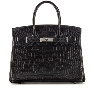 View 1 of Lot 1526: Black Matte Porosus Crocodile Birkin 30 Palladium Hardware, 2007