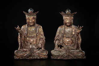 View 1 of Lot 189: A pair of gilt-lacquered wood figures of bodhisattvas, Ming / early Qing dynasty