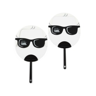View 1 of Lot 304: Two Karl Lagerfeld plastic fans in black and white |  Zwei Karl Lagerfeld Plastikfächer in schwarz-weiß