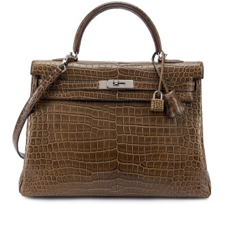 View 1 of Lot 154: Gris Elephant Matte Porosus Crocodile Kelly 35 Retourne Palladium Hardware, 2008