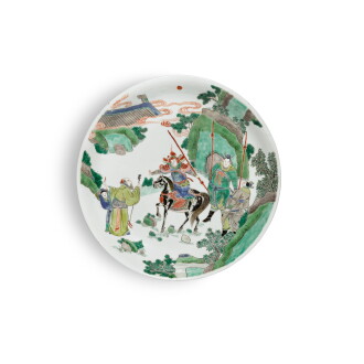 View 1 of Lot 215: A famille-verte 'Romance of the Three Kingdoms' dish, Qing dynasty, Kangxi period