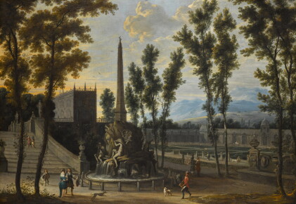 Catalog image of A capriccio of an Italianate palatial garden with figures by Gian Lorenzo Berni…
