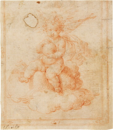 Catalog image of The Christ Child Holding a Globe and a Cross, within a decorative drawn border