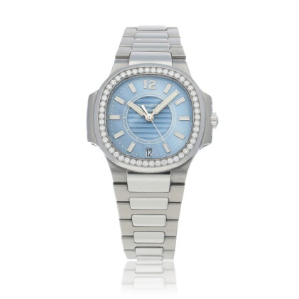 Catalog image of Nautilus, Ref 7008/1A-001 Stainless steel and diamond-set wristwatch with date …