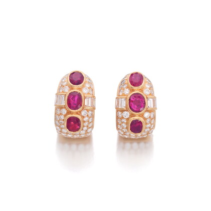 Catalog image of Pair of ruby and diamond earrings