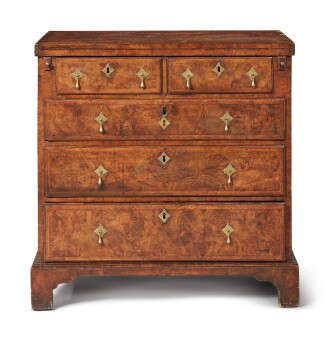 View 1 of Lot 134: A George I Walnut and Burl Walnut Bachelor’s Chest, Circa 1725