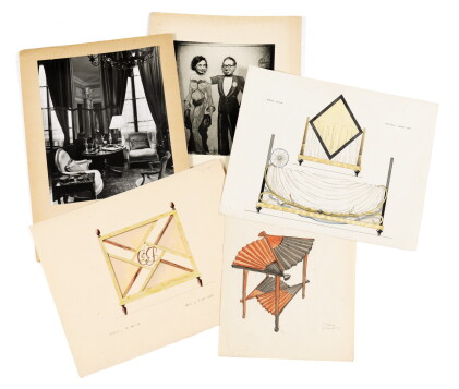 Catalog image of a drawing by emilio terry accompanied by two photographs and two drawings by em…