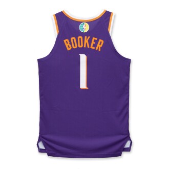 View 1 of Lot 9: Devin Booker ‘China Games’ Phoenix Suns 2025-2026 Game Worn Icon Edition Jersey