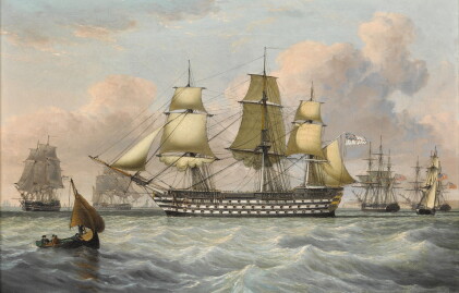 Catalog image of h.m.s. britannia and other shipping near a headland