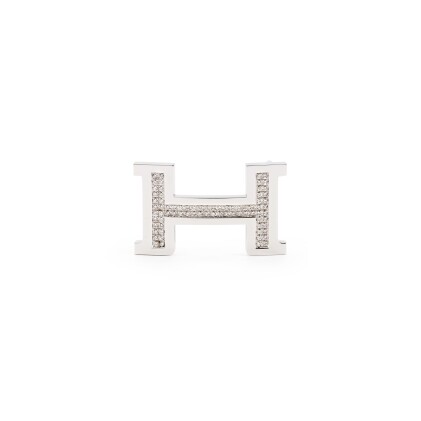 View 1 of Lot 5637: 18K White Gold and Diamonds H Belt Buckle