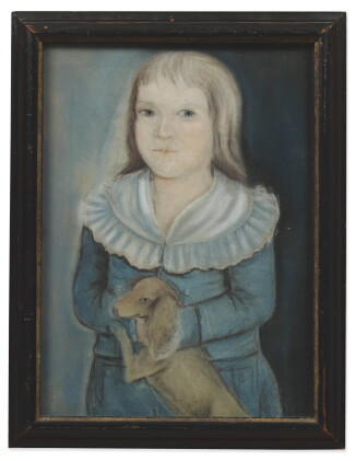 Catalog image of sarah perkins | portrait of a blonde haired young boy in a blue suit with white…